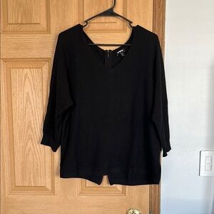 Express Black V-Neck Sweater with Textured Knit